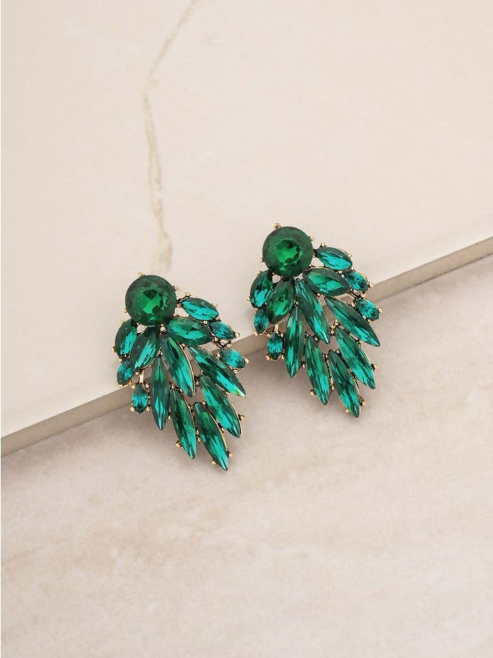ettika Emerald Green Crystal Leaf Drop Earrings